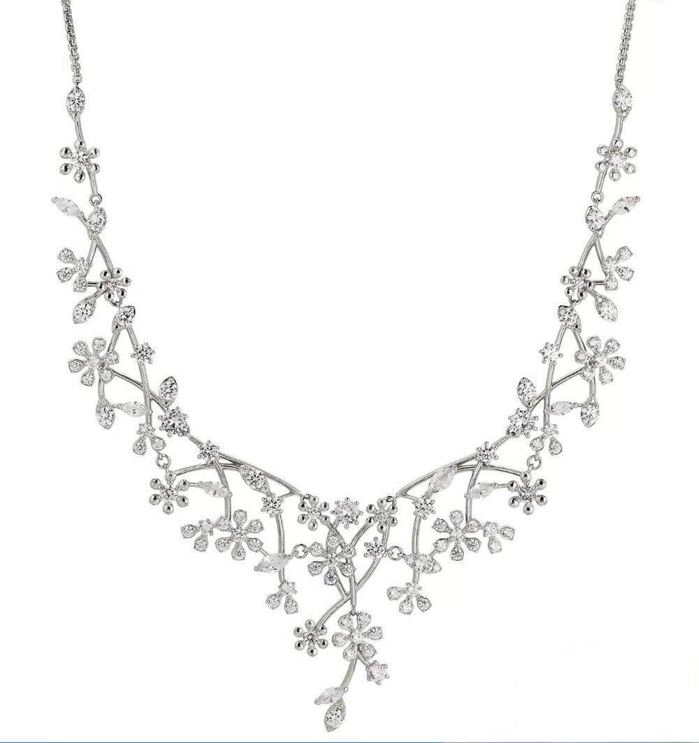Eliot Danori Rhodium-Plated Cubic Zirconia Flower Statement Necklace - NWT